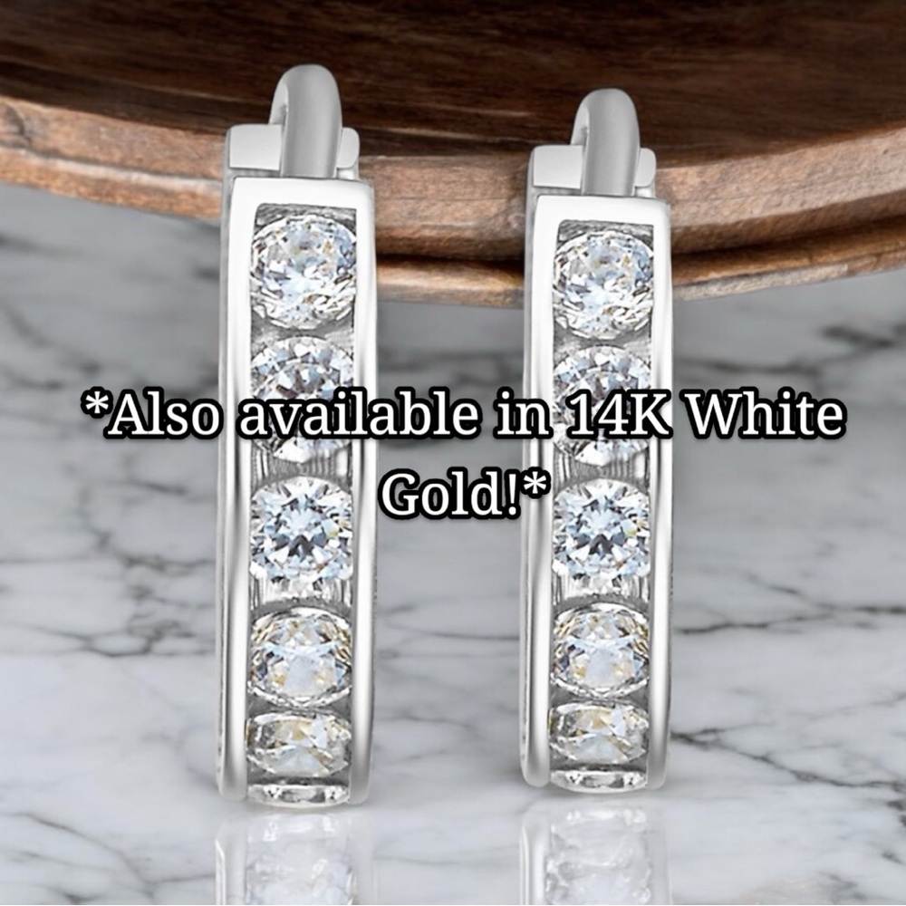 New! Perfect Gift! Solid 14K Gold Diamond Huggie Hoops. Small Solid Gold Hoops - Picture 6 of 6